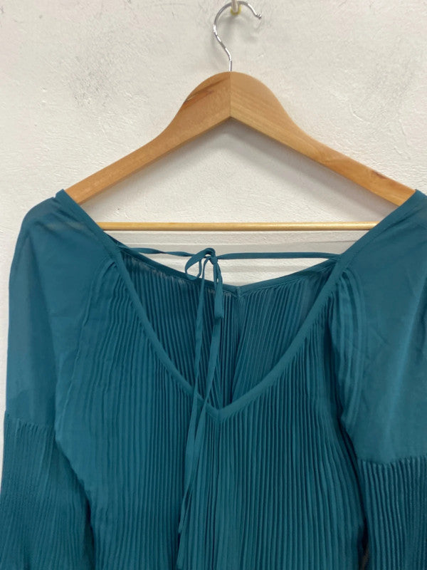 Stunning river island pleated dark green blouse UK S KM004