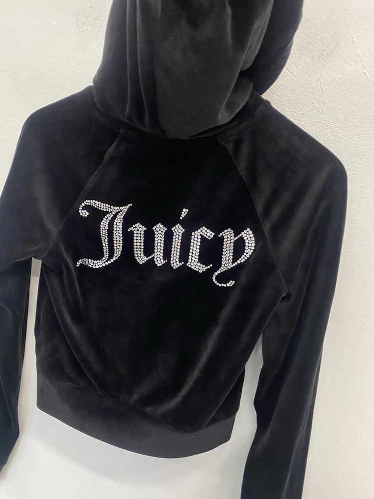 Lovely Juicy Couture Black Velvet Hoodie crop UK XS SD002