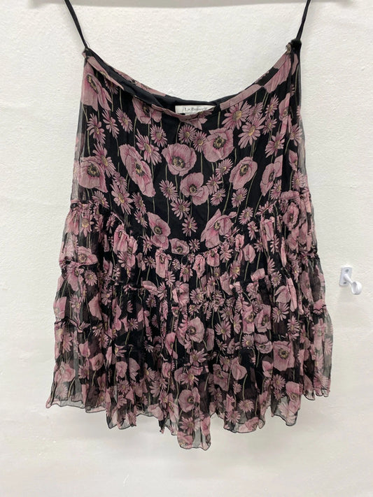 LK Bennett romantic Pure Silk floral tiered skirt mauve & black Uk10 SN002