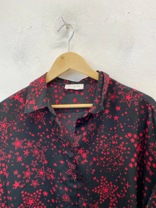 Stunning papaya pink black star pattern shirt tunic UK 14 LL003