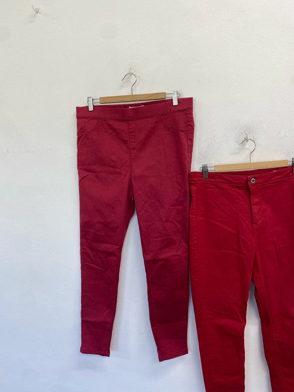 Lovely duo of red Jeggings m&s super skinny UK 14-16 #11 KM005