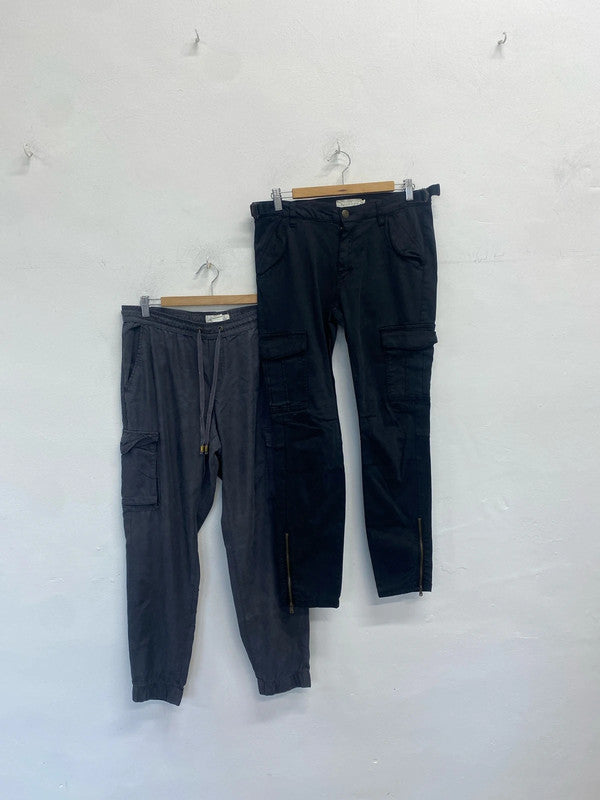 Lovely duo of H&M cargo trousers black khaki UK 14 #19 KM003