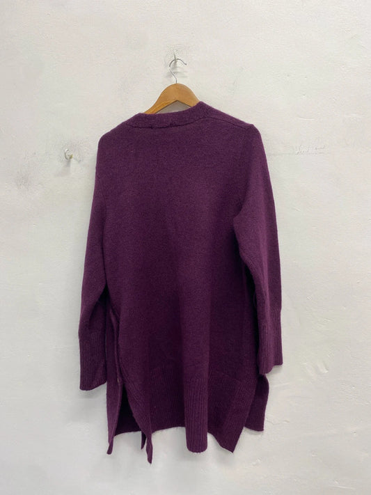 Lovely Tu plum longline wool knit cardigan UK 14 JW002
