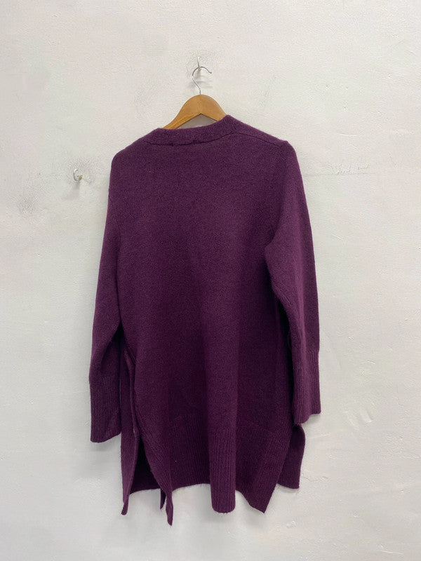 Lovely Tu plum longline wool knit cardigan UK 14 JW002