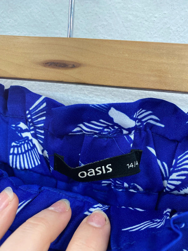 Oasis Stylish Blue Bird Pattern Mini Skirt UK 14 NN001