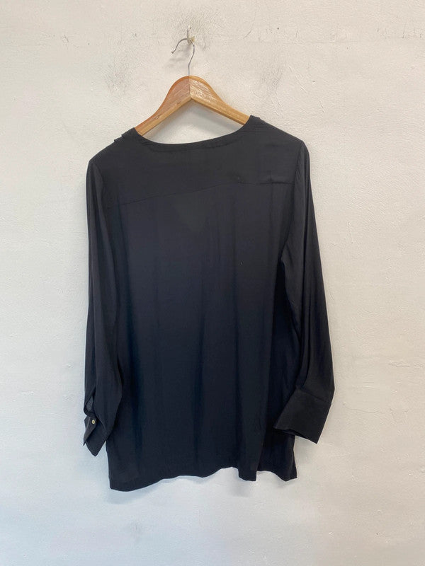 Lovely H&M black semi sheer blouse UK 16 KM003