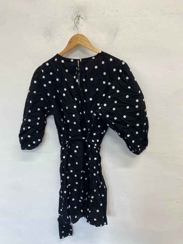 Gorgeous black spotted belted midi smock dress new look UK 16 LB010