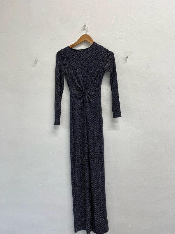 Stunning river island black maxi silver sparkle ruched UK 8 KM004