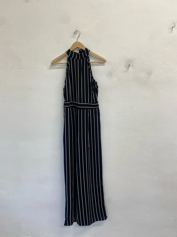 Lovely atmosphere black white striped Halterneck jumpsuit UK 12 MB001