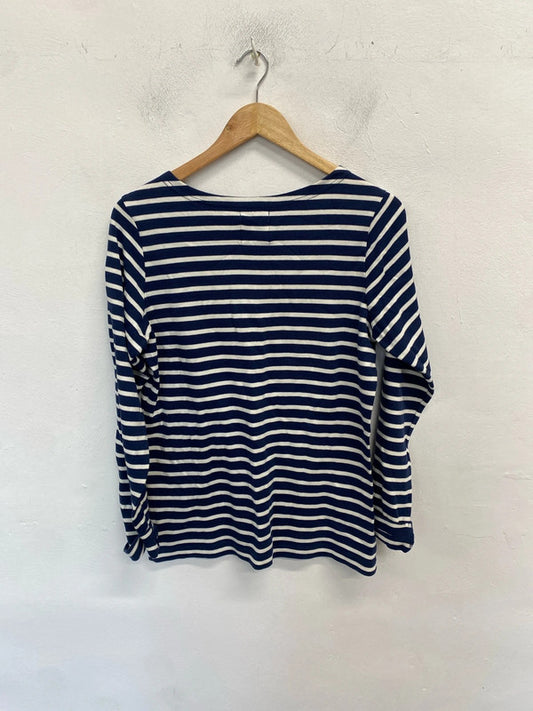 Lovely voile bleue navy white stripe jumper UK L MM005