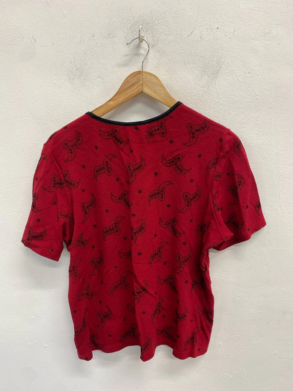 Lovely classics red black sparkle Diamante pattern top UK XL JW002