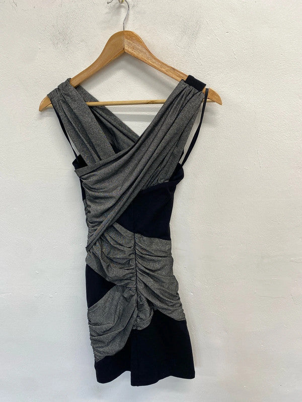 Stunning reiss 1971 metallic black wrap cross dress UK XS SD002