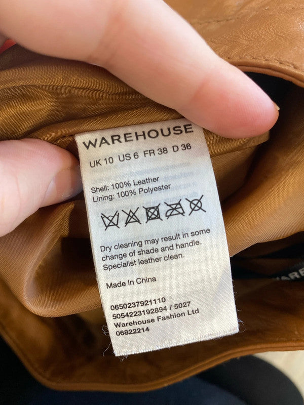 Warehouse Chic Tan Leather Mini Skirt Size 10 JM005