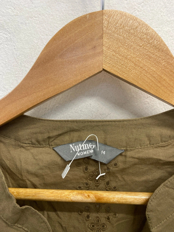 Lovely nutmeg khaki embroidered blouse UK 14 GJ001