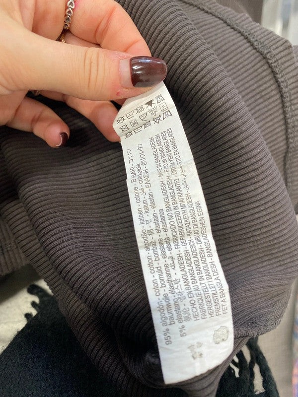 Lovely Zara brown ribbed midi dress UK L KS002