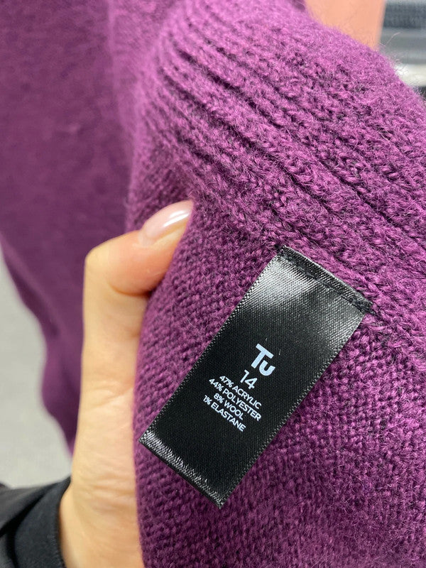 Lovely Tu plum longline wool knit cardigan UK 14 JW002