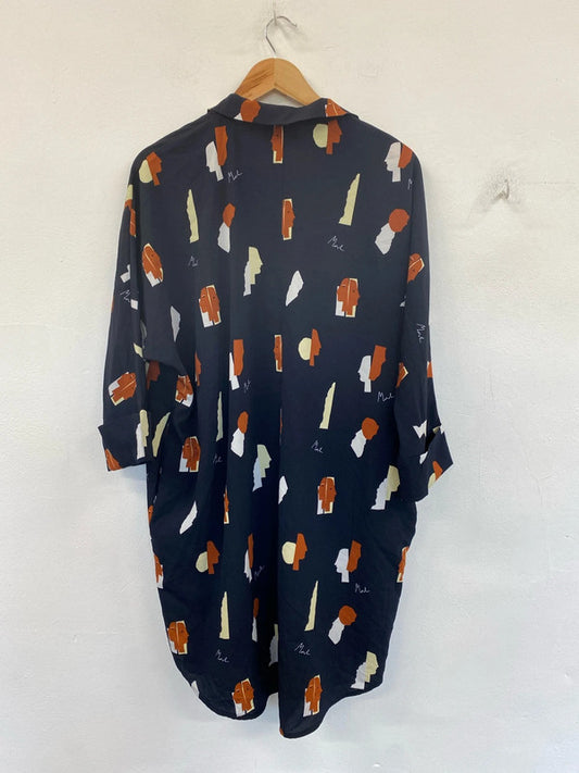 Monki Artsy Navy Faces Oversize Button Up Shirt Size S IM001