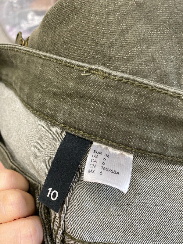 Lovely h&m khaki zip pocket jeans UK 10 JA001