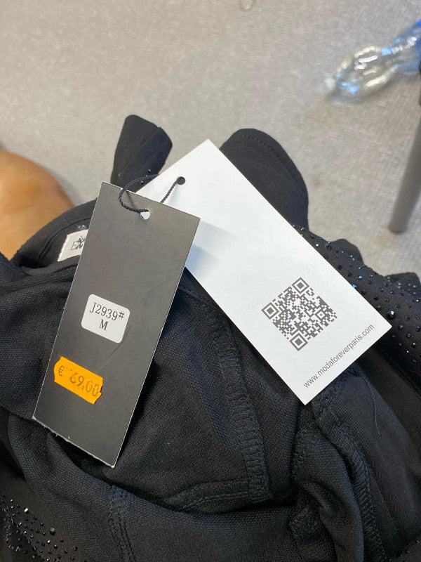 Lovely Moda for eve paris etelle black diamanté biker jacket UK M LL003