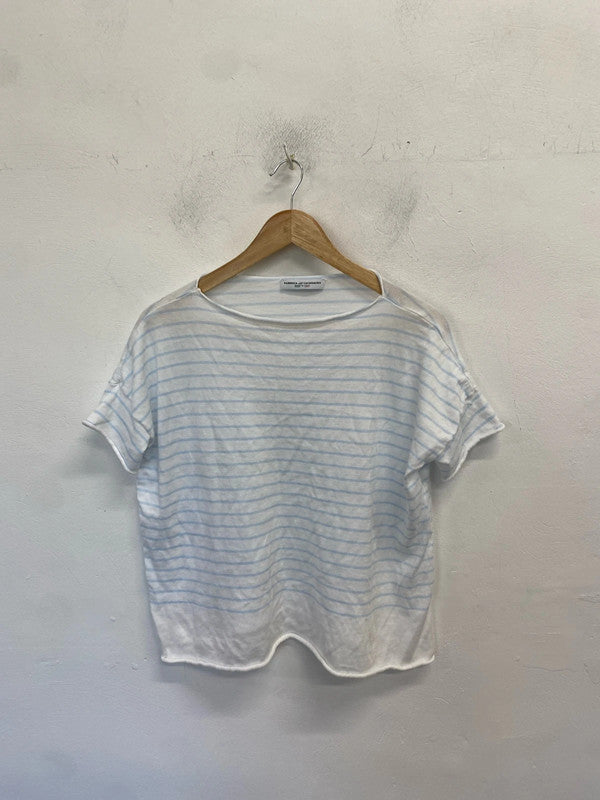 Lovely blue white stripe tshirt fabbrica del cachemire UK S NN001