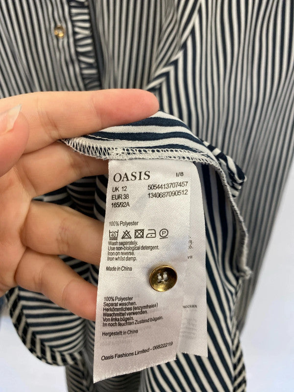 Oasis Elegant Black & White Ruffle Detail Shirt UK 12 LN001