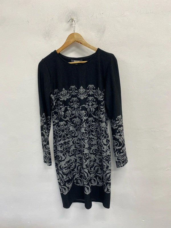 Lovely black grey swirl midi dress next UK 14 AO001