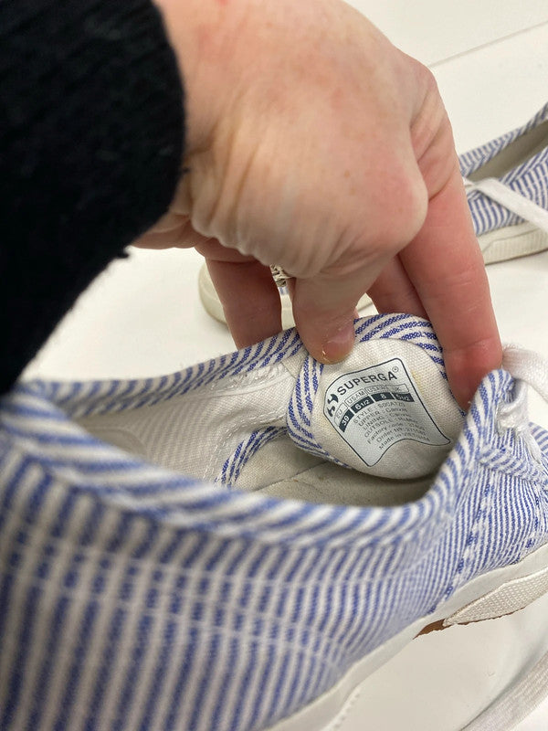 Fabulous Superga stiped blue & white deck shoe trainer UK6 NN001