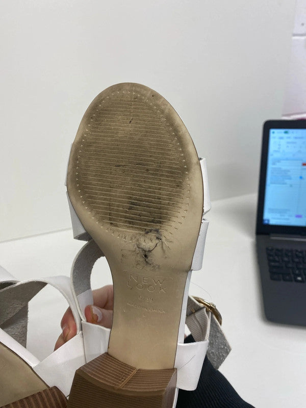 Classic mid block heel white summer sandal Uk5 LB005