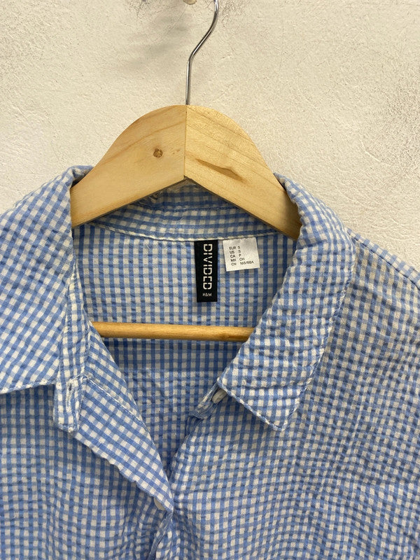 Lovely H&M blue seer sucker checked shirt UK S LB005