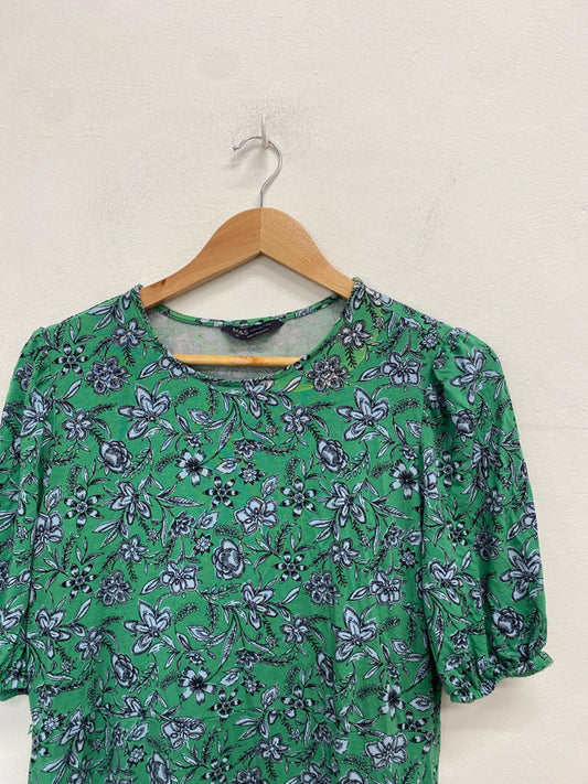 Stunning M&s green pattern midi floral dress UK 14 JR001