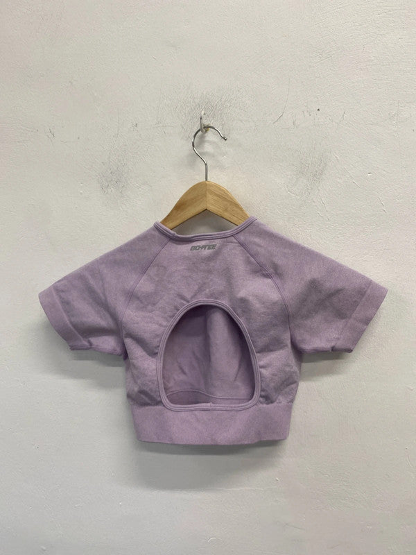 Lovely bo+tee lilac backless cut out gym top seamless UK 6 SD002