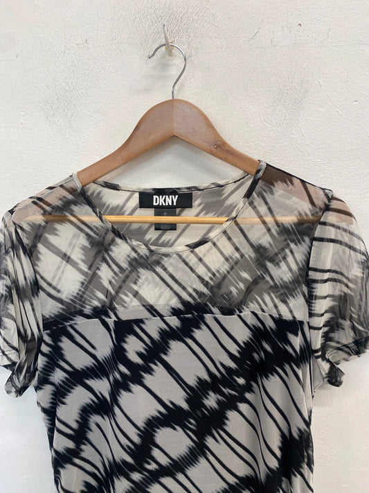 Lovely dkny black white tie dye effect mesh top UK L KM005