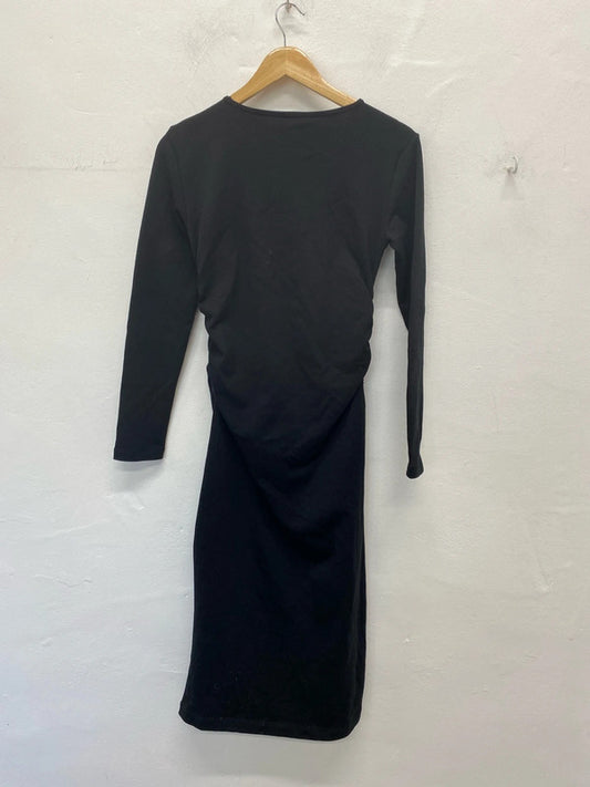 Zara Chic Black Ruched Jersey Dress Size L KN003