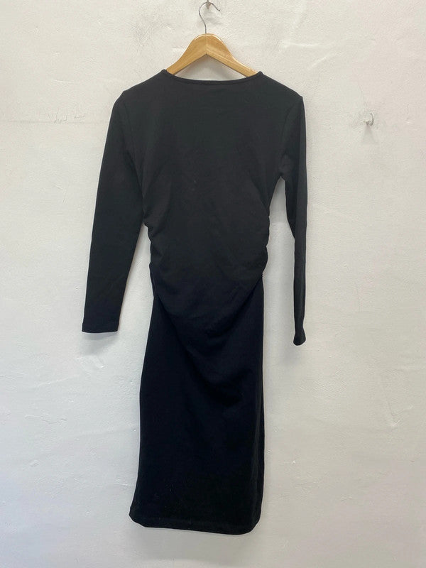 Zara Chic Black Ruched Jersey Dress Size L KN003