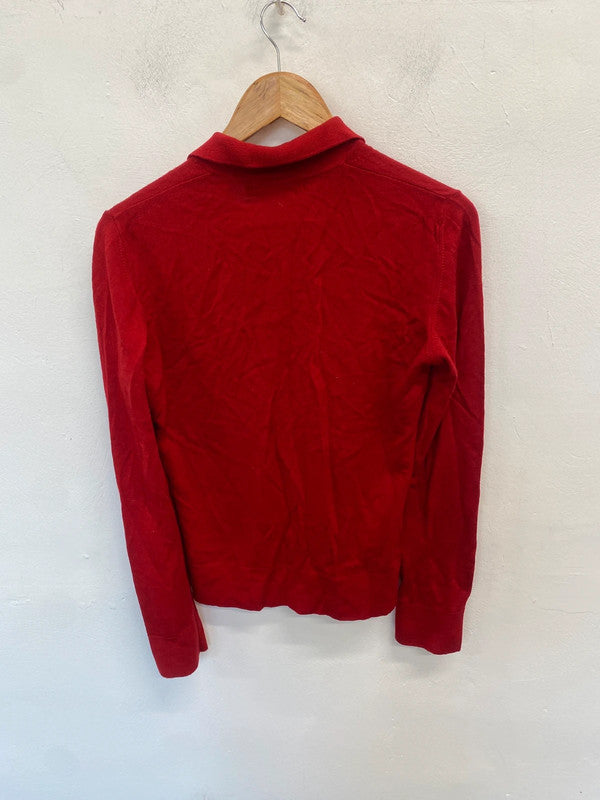 Stunning turnover red wool jumper 1/4 button UK S MM005