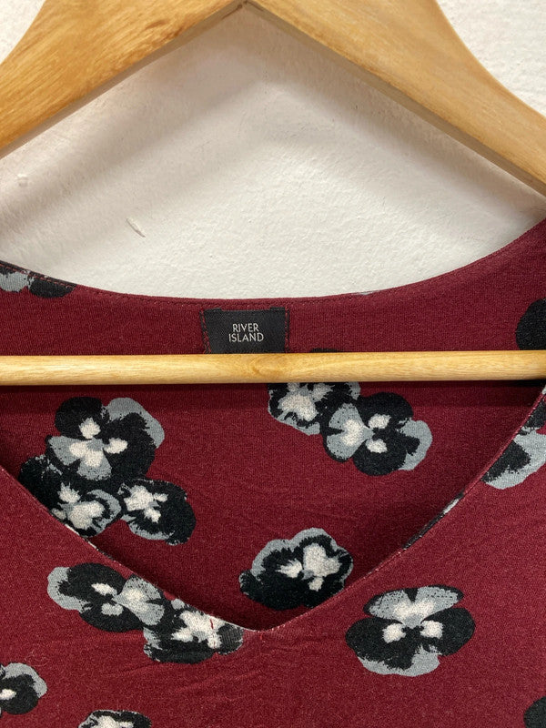 River Island Cute Burgundy Flower Pattern Mini Dress UK 8 KM004