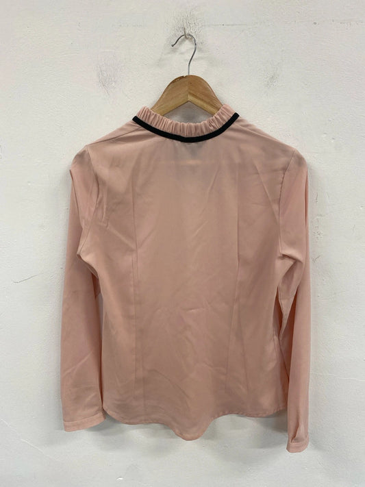 Nife Blush Pink Tie Neck Semi Sheer Blouse Size M AG006