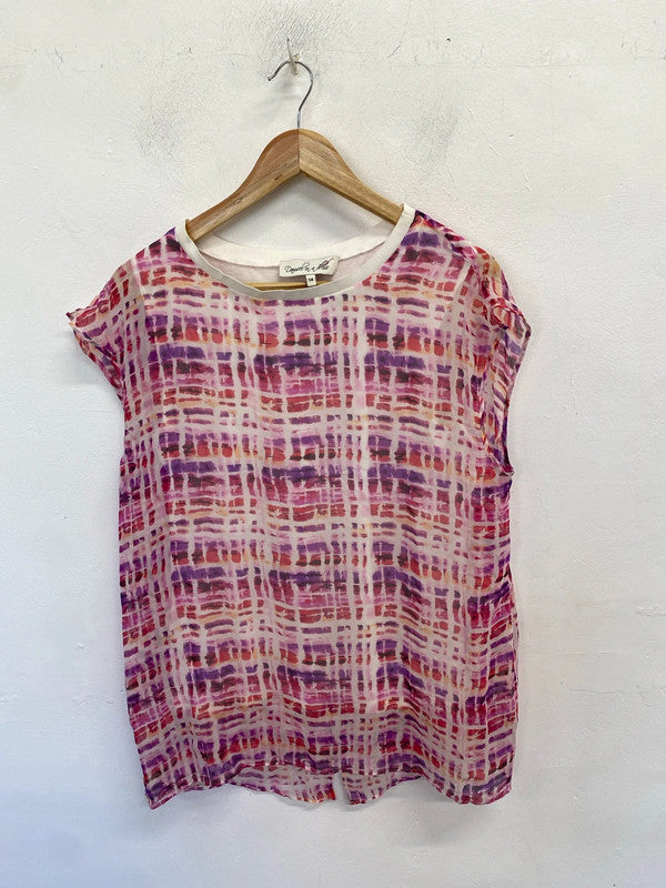 Stunning damsel in a dress silk pink purple pattern tunic top UK 14 KM005