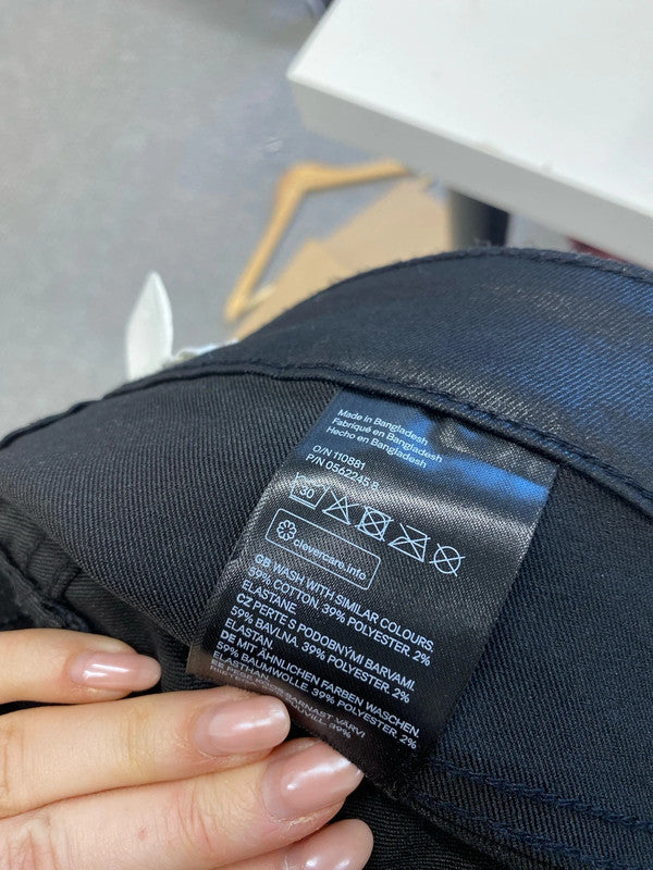 Lovely H&M black faux leather skinny jeans UK 16 KM003