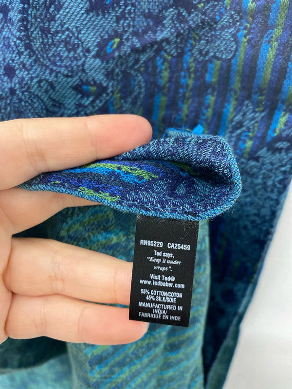 Ted Baker Fabulous Blue & Green Fleur De Lis Silk Cotton Blend Scarf JA002