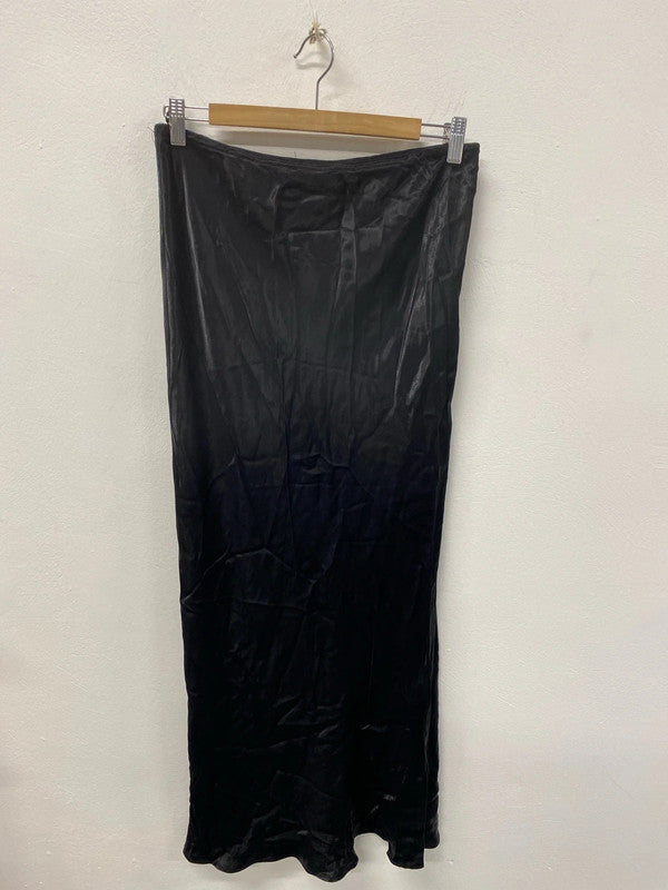 Topshop Stylish Black Satin Maxi Skirt UK 12 KS002