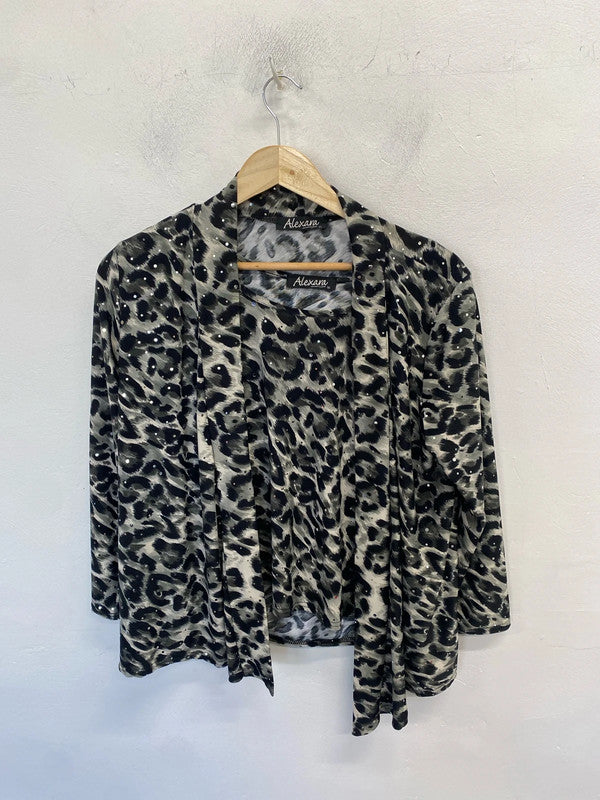 Lovely alexara leopard silver spotted coord top cardigan UK 16 RR002