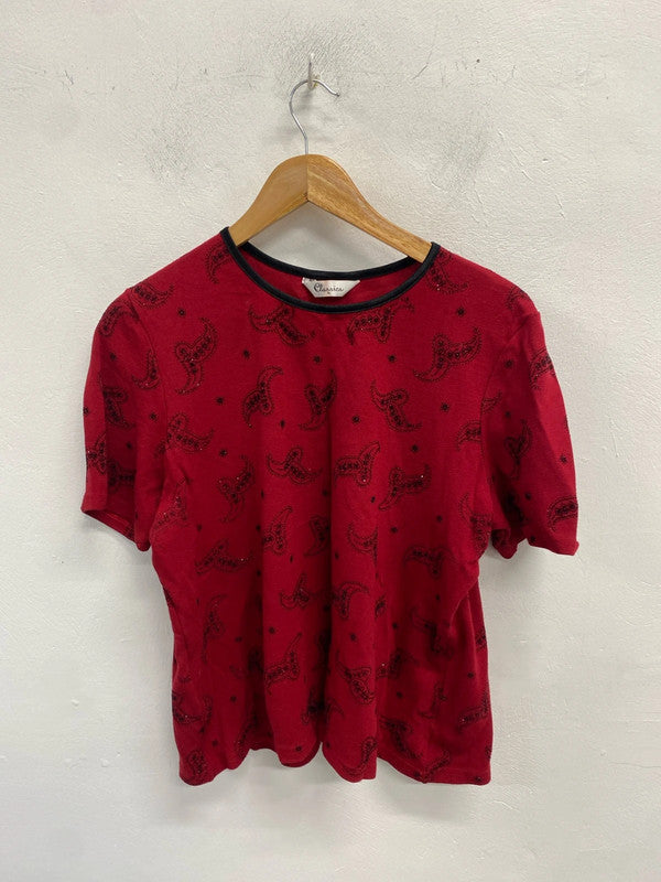 Lovely classics red black sparkle Diamante pattern top UK XL JW002