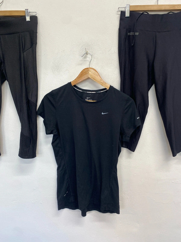 Fabulous trio of gym clothing Nike cropped leggings active tshirt #39 UK M LD003