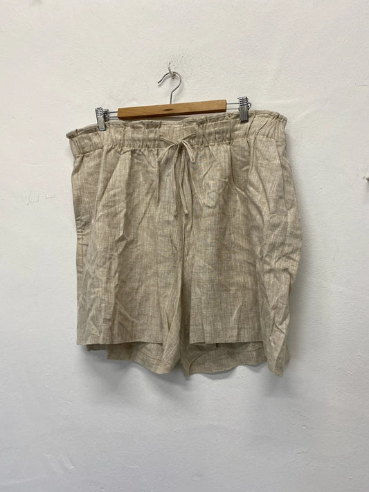 Fabulous linen natural flax shorts drawstring waist Uk22 RM002