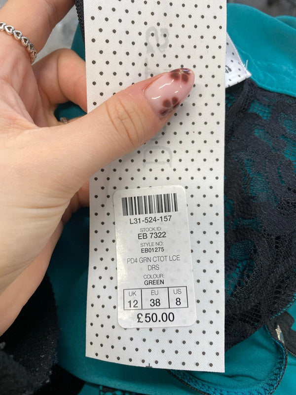 Stunning paper dolls blue black lace midi dress UK 12 SG090