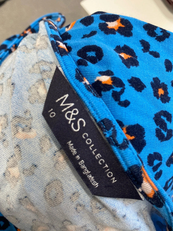 Stunning M&s blue leopard long sleeve midi dress UK 10 JM005