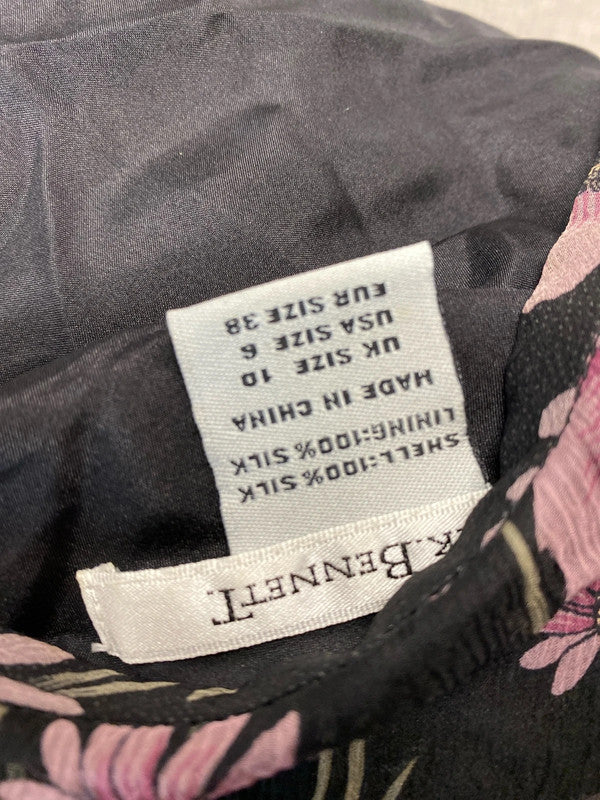 LK Bennett romantic Pure Silk floral tiered skirt mauve & black Uk10 SN002