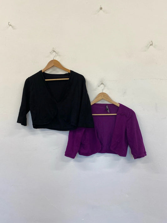 Fabulous duo of Bolero cardigans Coast UkL purple / black #8 KM005