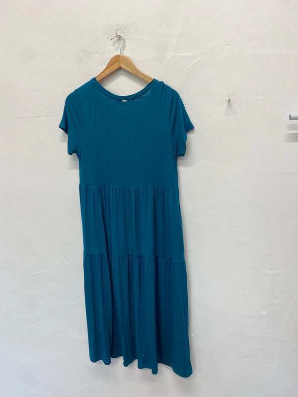 Fabulous Eb&Ive turquoise blue tiered smock jersey dress Uks SR006